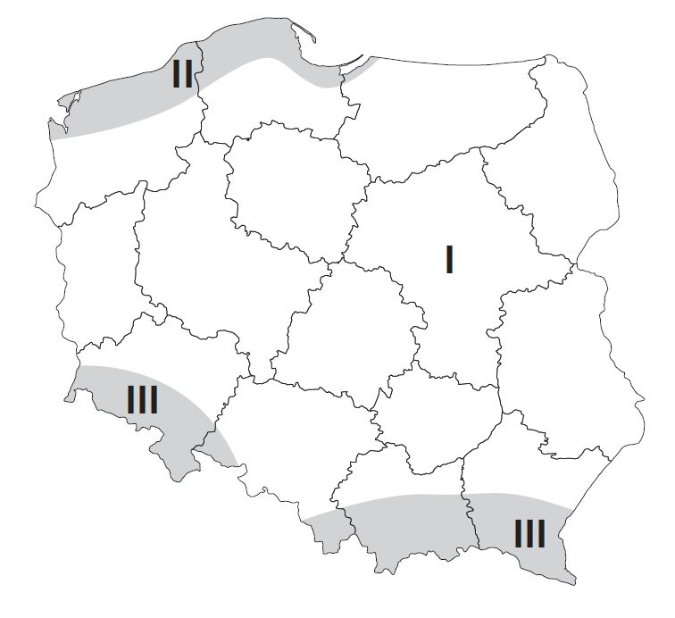 Zones de vent en Pologne.