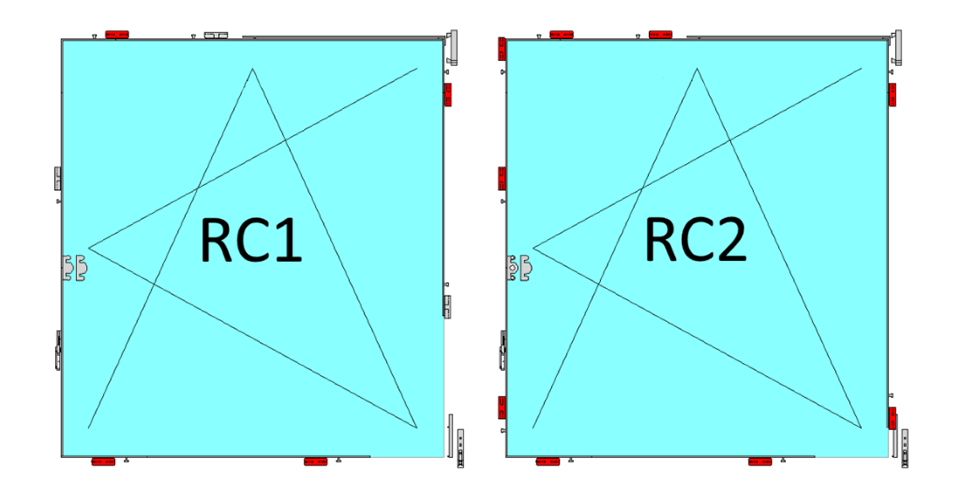 Rozmieszczenie zaczepów antywłamaniowych w pakiecie RC1 i RC2.