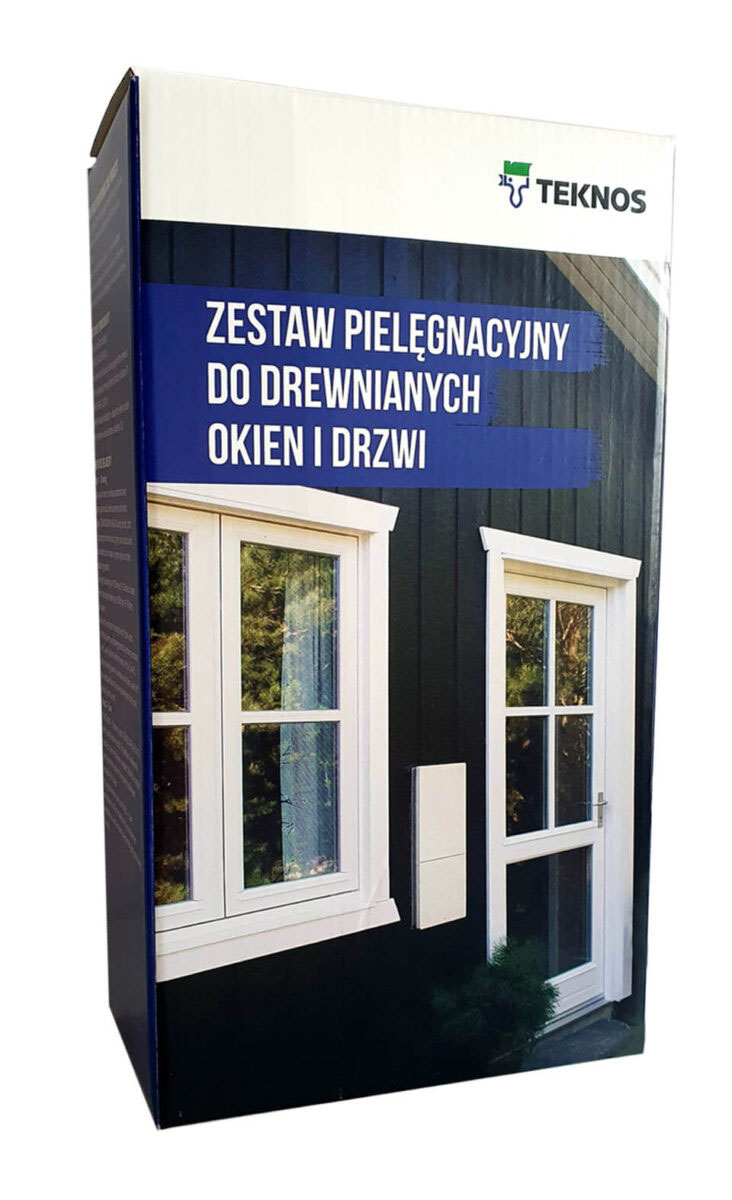 Zestaw pielęgnacyjny Teknos do drewnianych okien i drzwi.