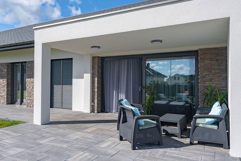 Roller shutters in a modern building.