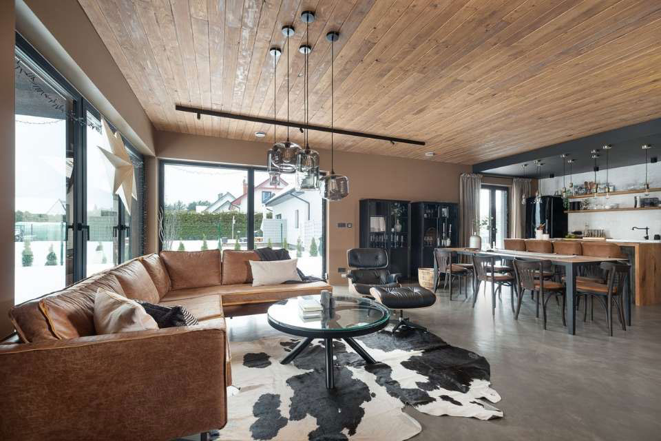 Loft house with a panoramic window.