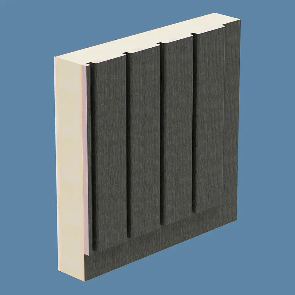 Drewniano-aluminiowy panel z frezowanymi rowkami i naklejanymi klepkami
