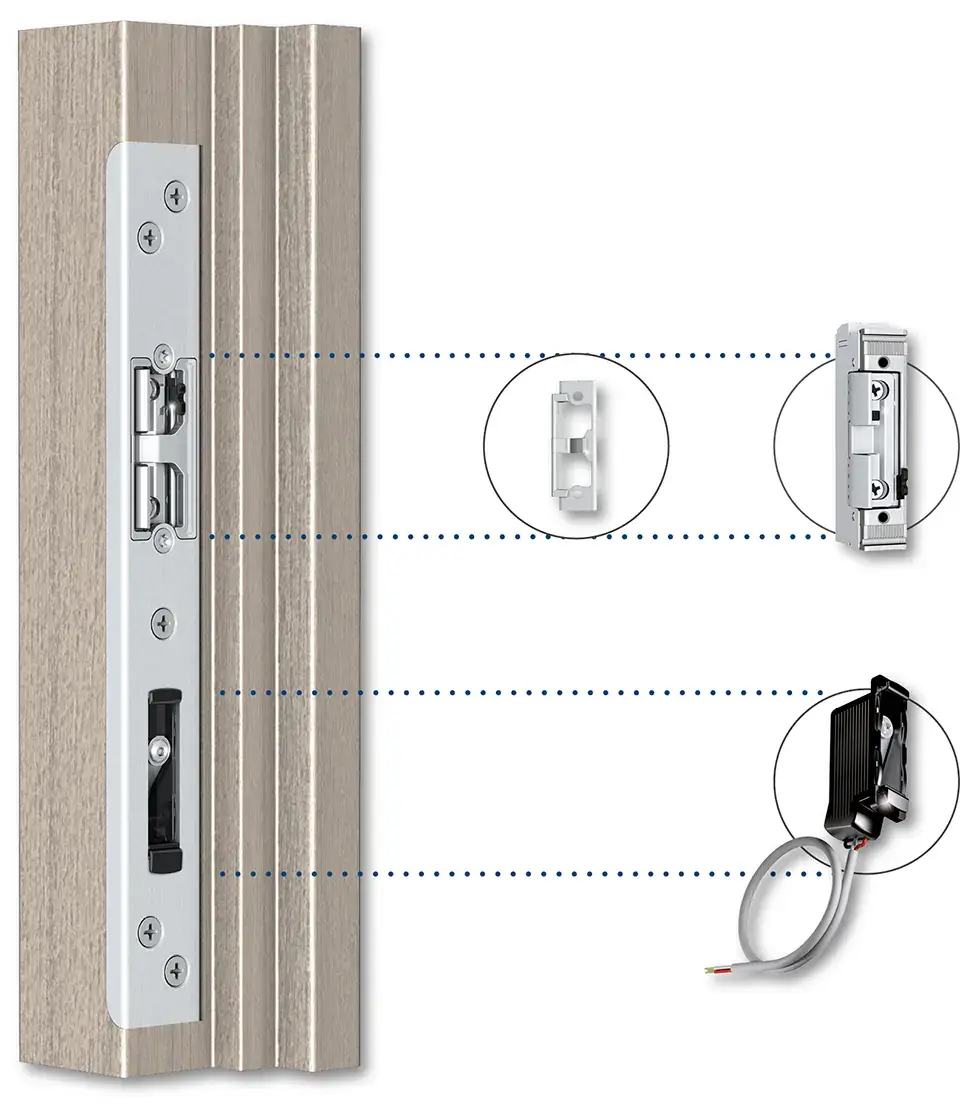 Electric lock in wooden doors and optional locking sensor